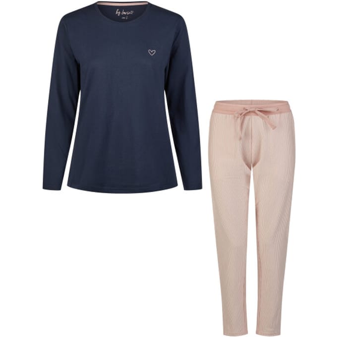 By Louise Essential Dames Pyjama Set Lang Katoen Blauw - Maat XL