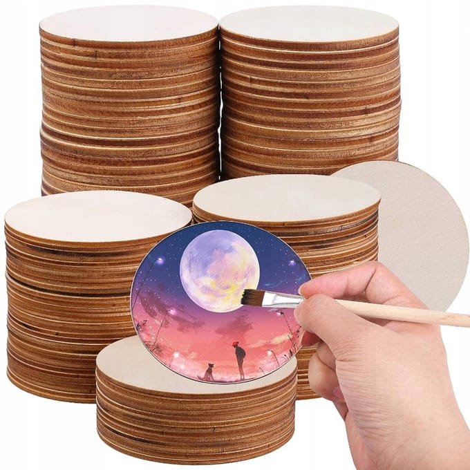 SMX Design Serie - Houten Schijven - 8cm - Set van 50 - Lichtbruin
