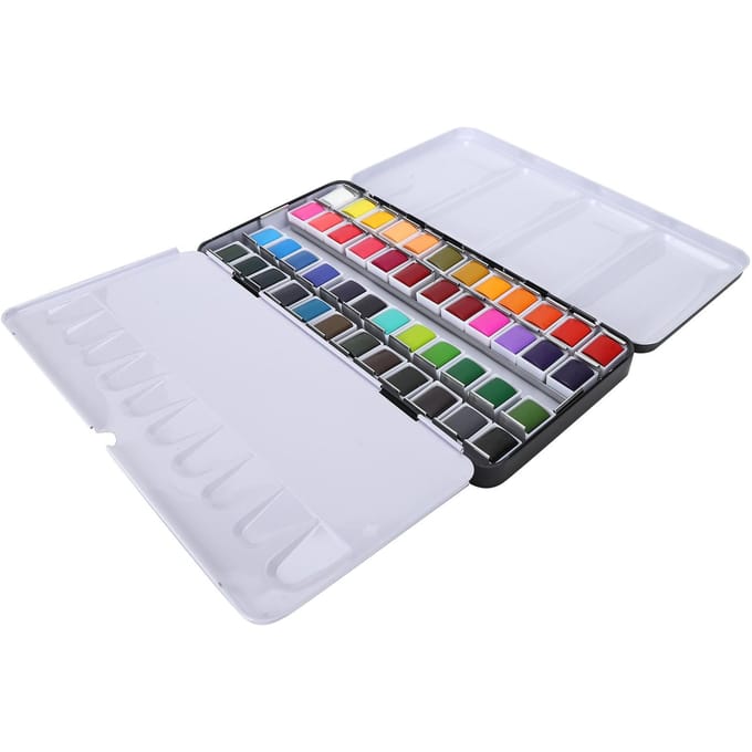 Aquarelverf Draagbaar Heldere Kleur Aquarel Pigment Set Verfbenodigdheden met Doos 48 Kleuren white
