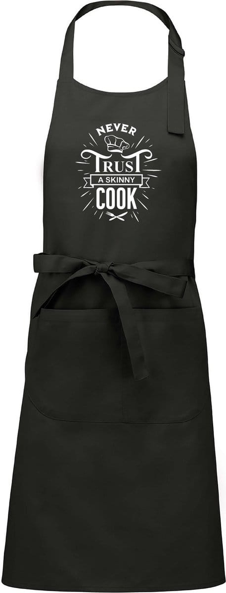 Mijncadeautje - Luxe schort - Never trust a skinny cook - chique grijs