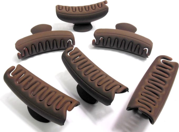 6 siliconen haarklemmen 9 cm bruin