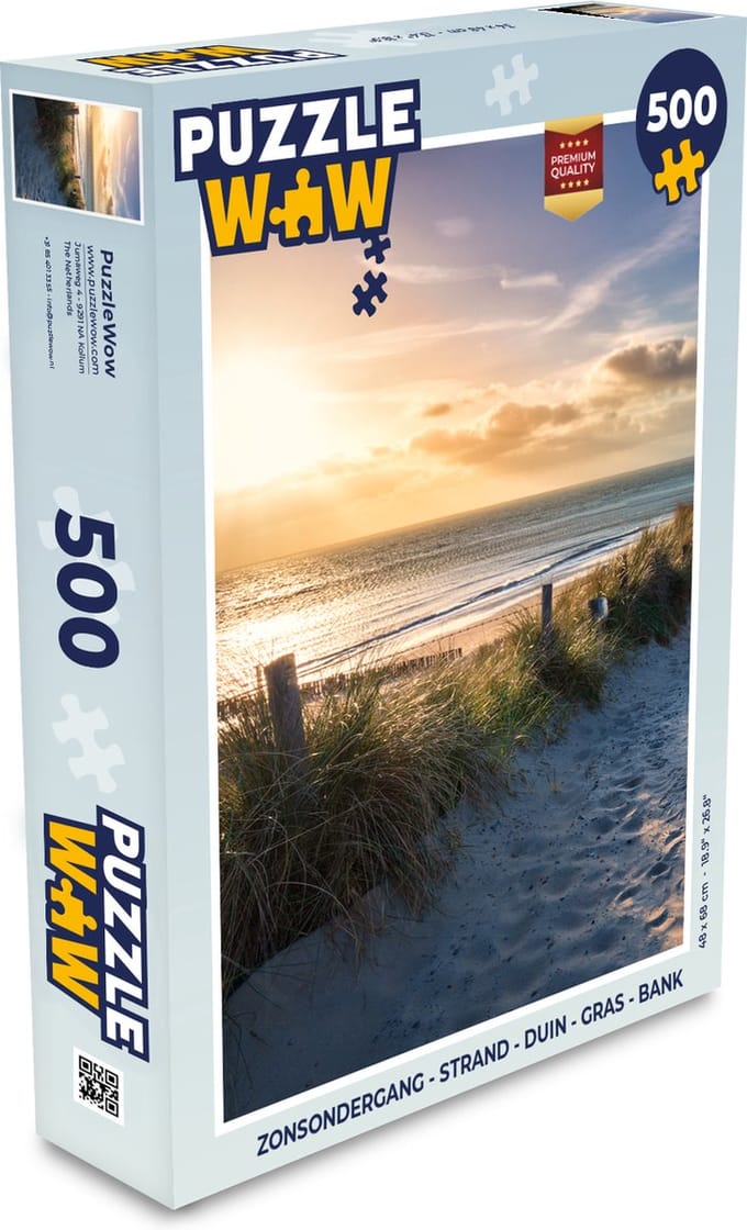 Puzzel Zonsondergang - Strand - Duin - Gras - Bank - Legpuzzel - Puzzel 500 stukjes
