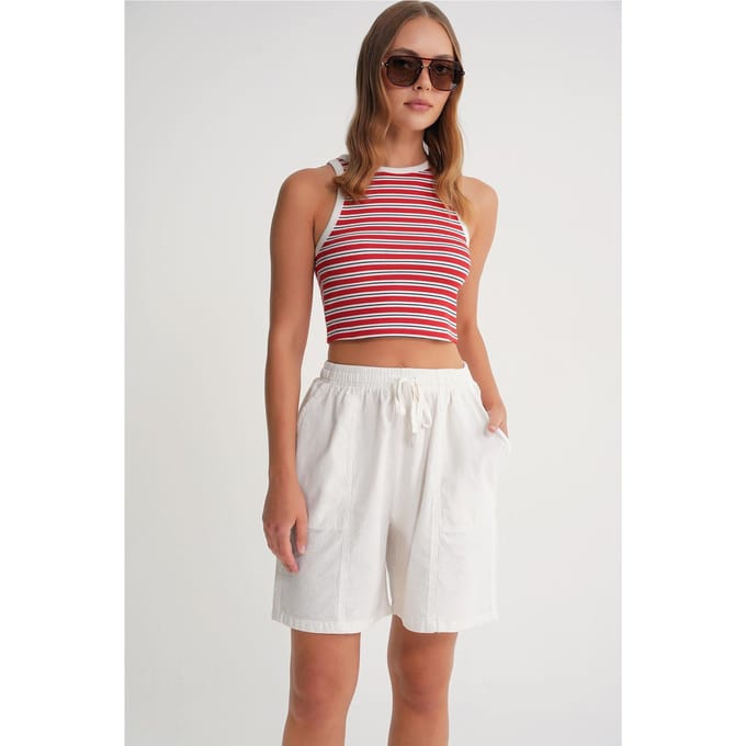 Hoge Taille Katoenen Touw Mini Shorts
