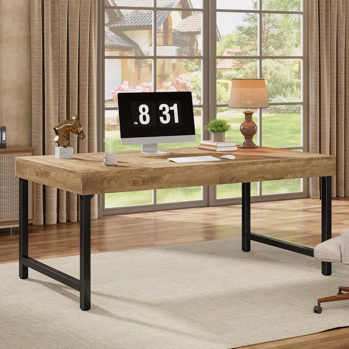 Industrieel Bureau voor Thuiswerken met Metalen Onderstel - 140 cm