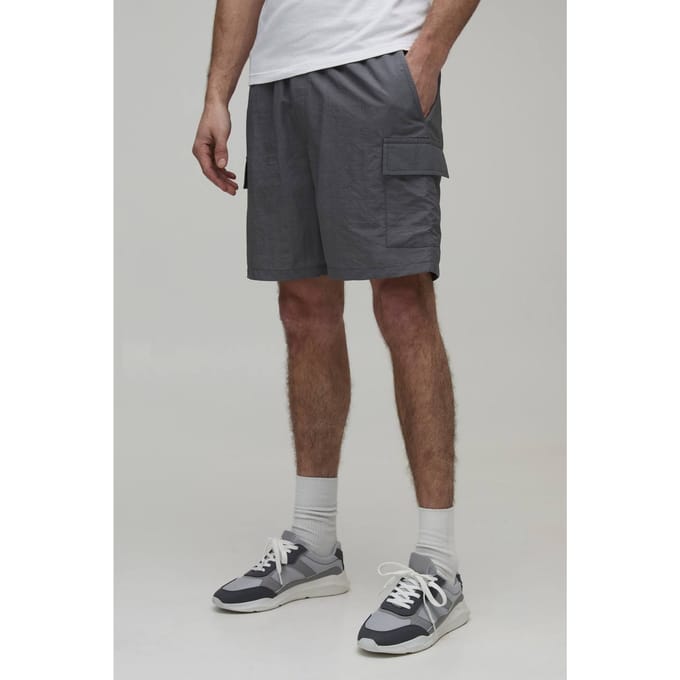 Essential Relaxed Fit Elasticated Nylon Cargo Shorts | Grey | Size Medium