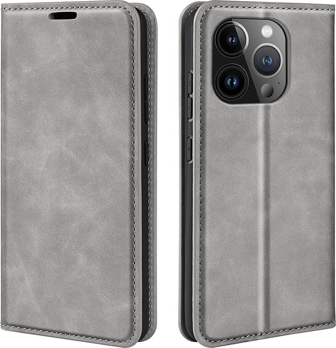 MobyDefend Hoesje - Geschikt voor iPhone 15 Pro - Luxe Wallet Bookcase (Magnetische Sluiting) - Grijs