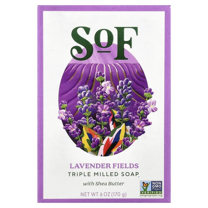 SoF, Lavender Fields, French machine-kneaded soap with organic shea butter, 6 oz (170 g) pink