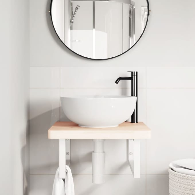 vidaXL - Badkamer - wandschap - staal - en - massief - beukenhout