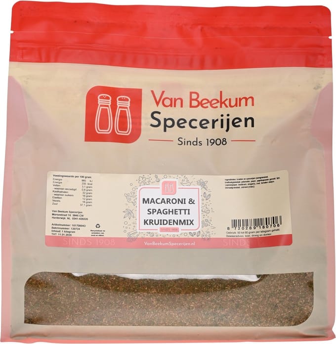 Van Beekum Specerijen - Macaroni & Spaghetti Kruidenmix - 1 KG (hersluitbare stazak)