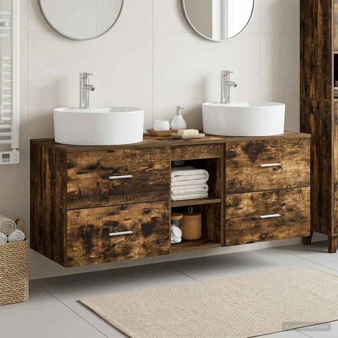 vidaXL - Badkamerkast - set - 3 - st - Gerookt - eiken - 49,5 - x - 44,5 - x - 65 - cm
