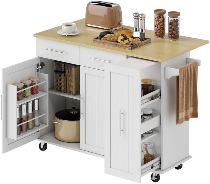 HOMCOM Keukeneiland - Spaanplaat, MDF - 129 x 65 x 91 cm - Wit