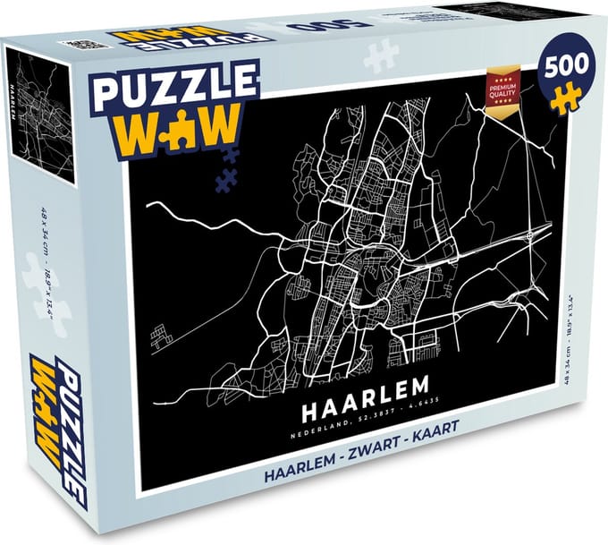 Puzzel Haarlem - Zwart - Kaart - Legpuzzel - Puzzel 500 stukjes