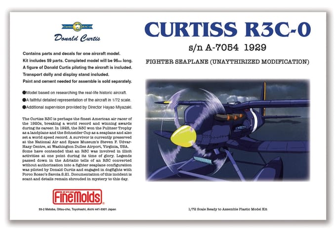 Vliegtuigmodel met figuur Studio Ghibli Porco Rosso Curtiss R3C-0