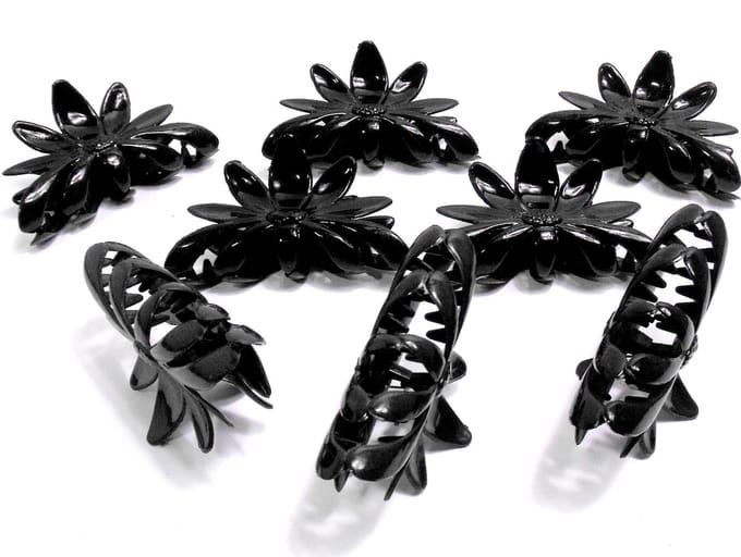 8 grote haarklemmen 10 cm bloemen vorm zwart