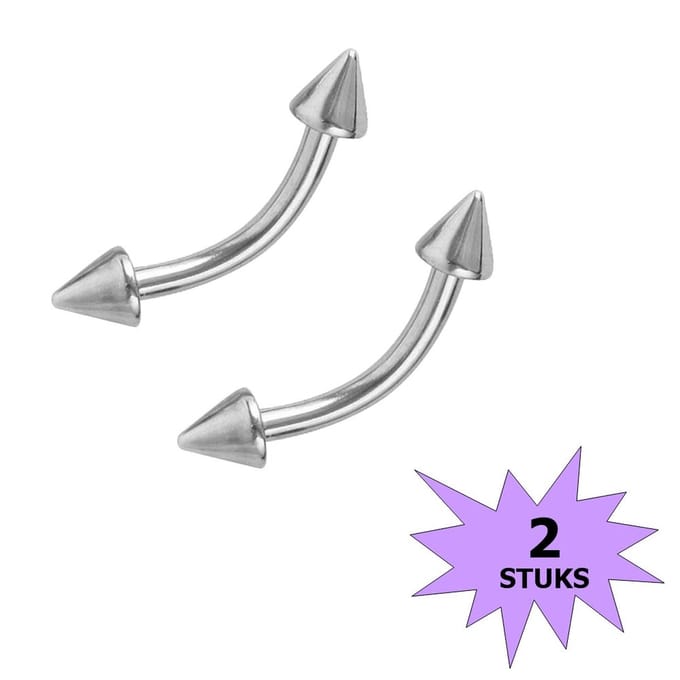 Fako Bijoux® - Wenkbrauw Piercing - Spike - 3mm - Zilverkleurig - 2 Stuks