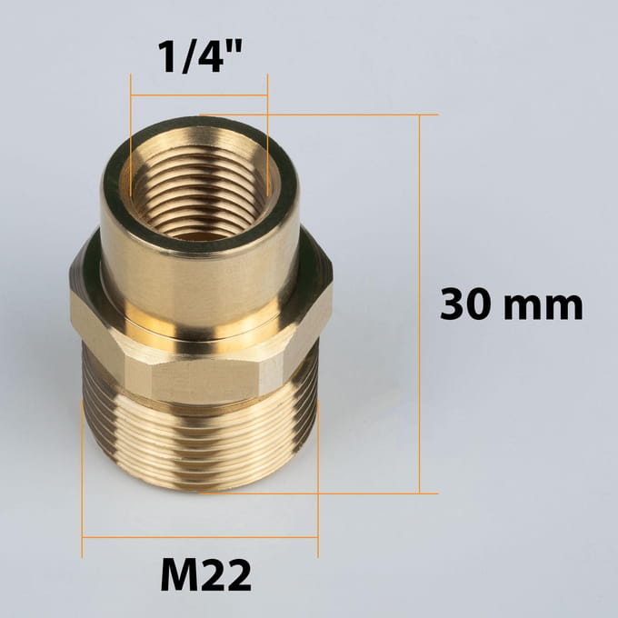 Rosfix Adapter Vervanging M22 naar 1/4" - Messing M22x1,5 Stift 14mm - 1/4" Intern - Geschikt voor Kränzle