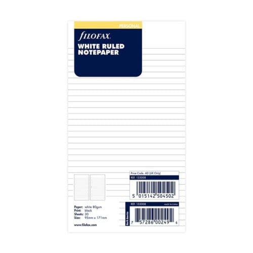 Filofax organiser vulling, pocket, gelinieerd wit notitiepapier à 30 vel