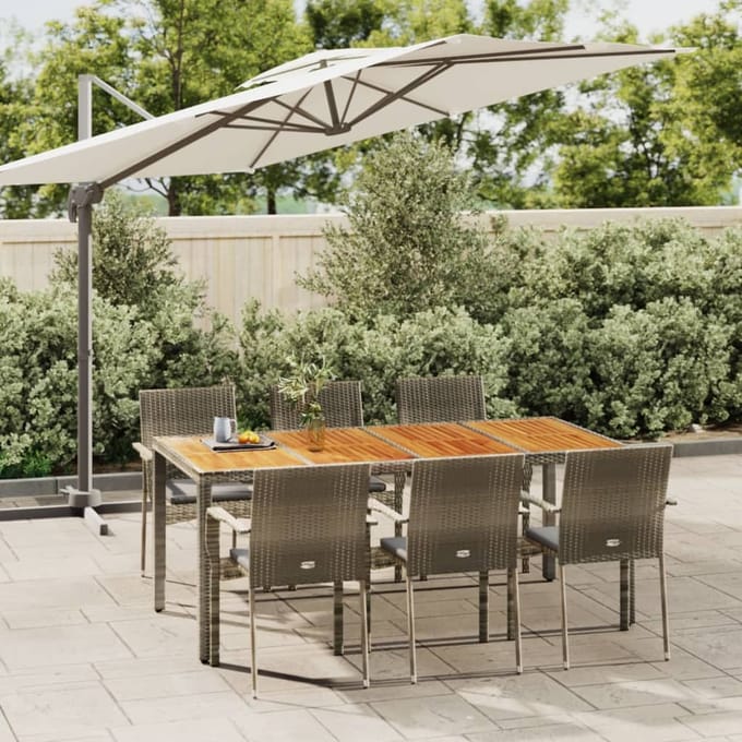 vidaXL - 7-delige - Tuinset - met - kussens - poly - rattan - grijs