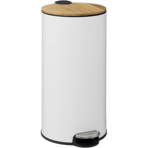 5Five prullenbak/pedaalemmer Bamboe - wit - metaal - 30 liter - 38 x 29 x 60 cm - keuken