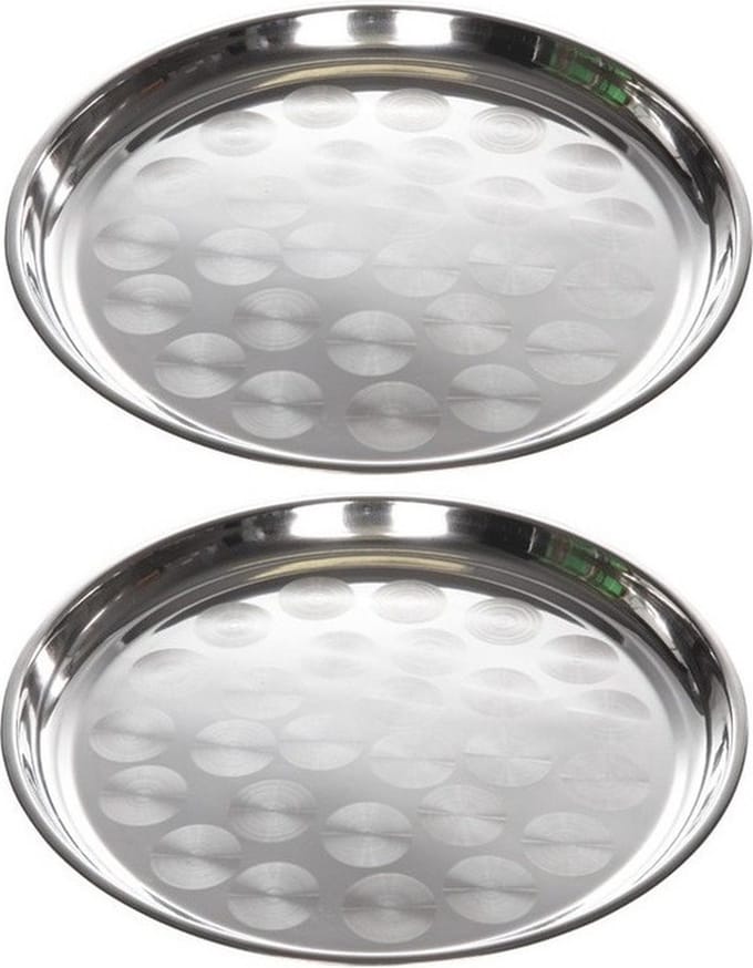 Cosy & Trendy Dienblad - 2x - RVS - rond - 36 cm - zilver - hapjes serveren - servies