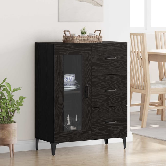 vidaXL - Dressoir - met - lade - Zwart - Eiken - 69,5 - x - 34 - x - 90 - cm
