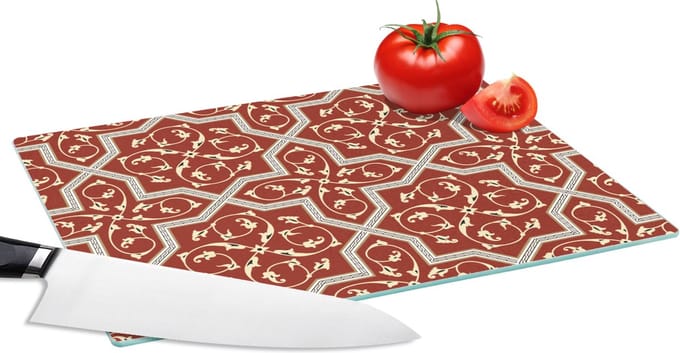 Glazen Snijplank - 28x20 - Patroon - Rood - Sterren - Snijplanken Glas