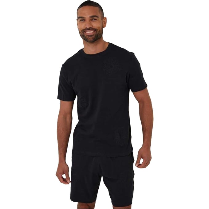 Threadbare Heren Geborduurd Bloemen Regular T-shirt (Zwart)
