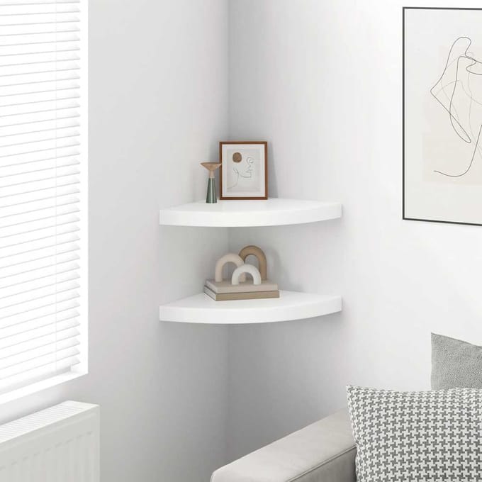 vidaXL - Hoekschappen - zwevend - 2 - st - 35x35x3,8 - cm - MDF - hoogglans - wit