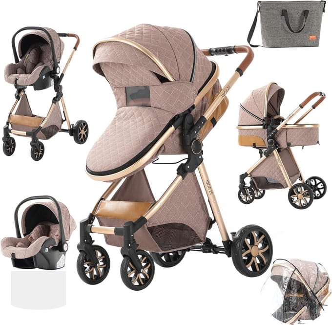 3-in-1 Kinderwagen Combi voor Pasgeborenen - Multifunctioneel Reissysteem en Opvouwbare Buggy