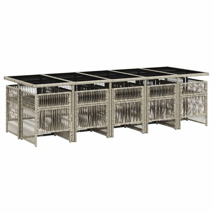 vidaXL - 11-delige - Tuinset - met - kussens - poly - rattan - lichtgrijs