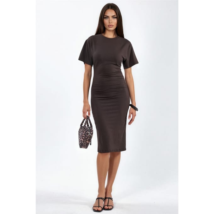 Crew Neck Mini T-shirt Jurk met Drapé