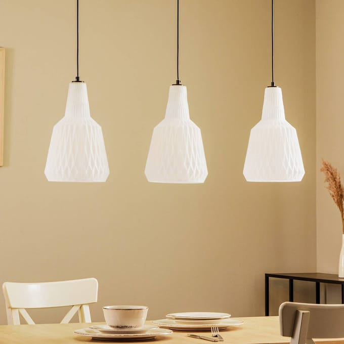 Lindby - hanglamp - 3lichts - Glas, metaal - H: 35 cm - E27 - opaal