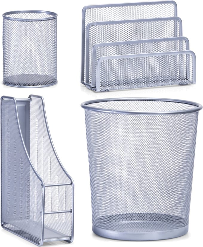 Thuis kantoor luxe bureau inrichting complete set 4-delig metaal zilver-kleurig - Zeller accessoires