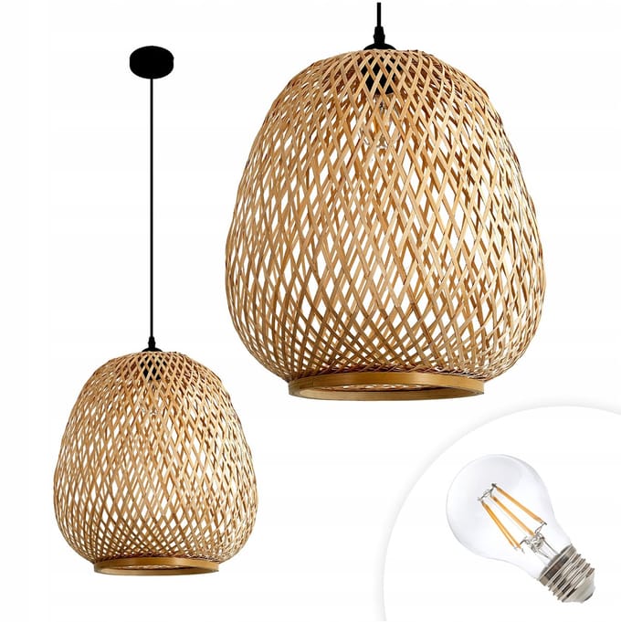 BOHO Bamboe Hanglampenset met Warm Witte LED Lamp E27