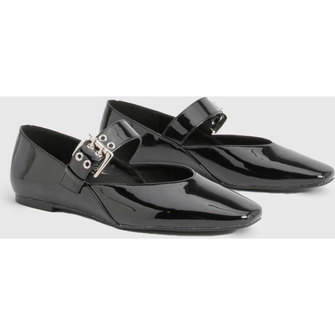 boohoo Dames Mary Jane riem ballerina's | Black | Maat: 5