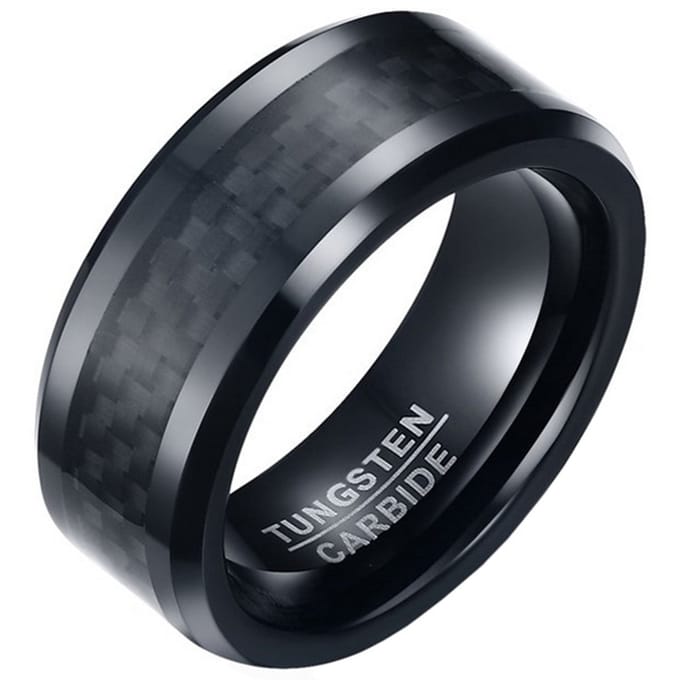 Wolfraam heren ring Carbon Fiber Zwart 8mm-20mm