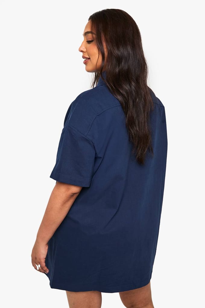 boohoo Dames Plus twill shiftjurk | Navy | Maat: 16