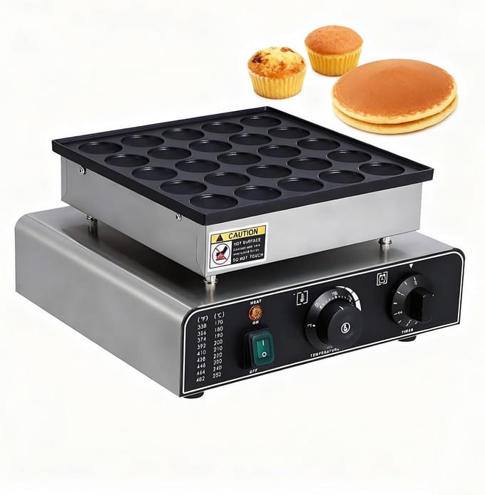 Mini Pannenkoekenmaker - Poffertjespan Bakplaat - Ontbijt Snacks Maken - Non-stick Coating - 25 Stuks - RVS