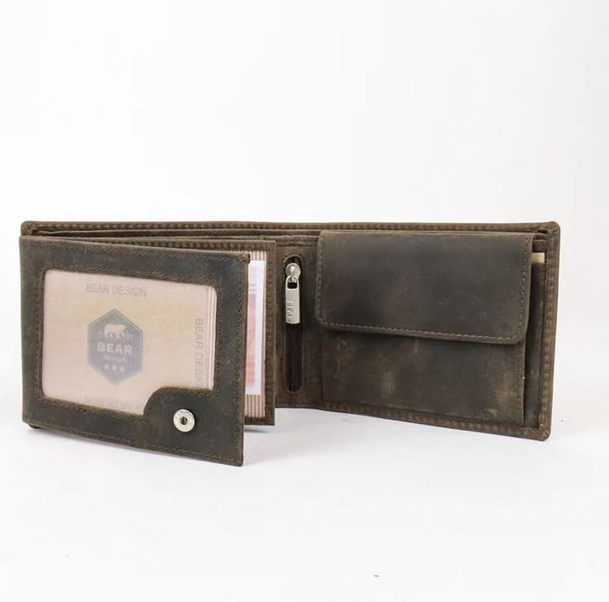 Bear Design Dark Nature Leren Billfold - Bruin