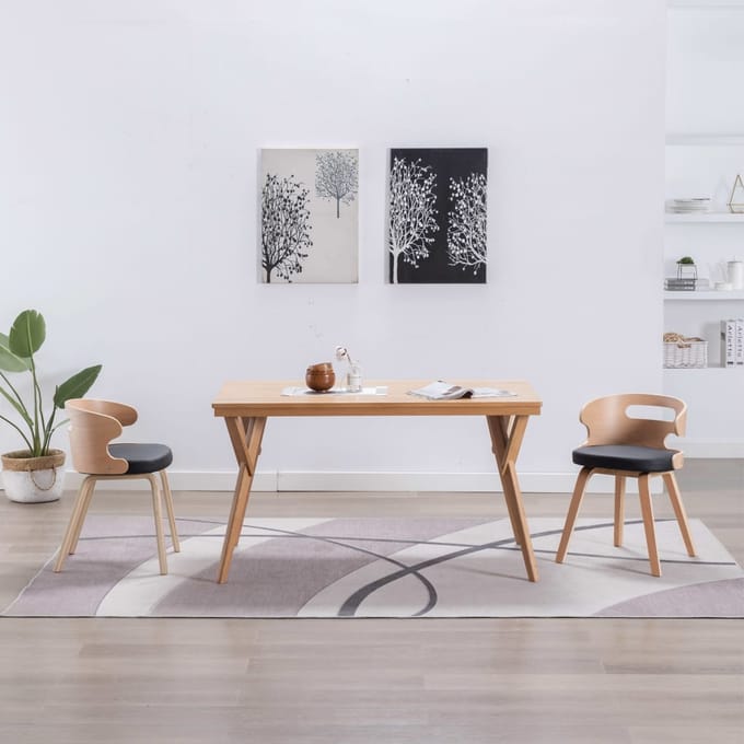 vidaXL - Eetkamerstoelen - 2 - st - gebogen - hout - en - kunstleer