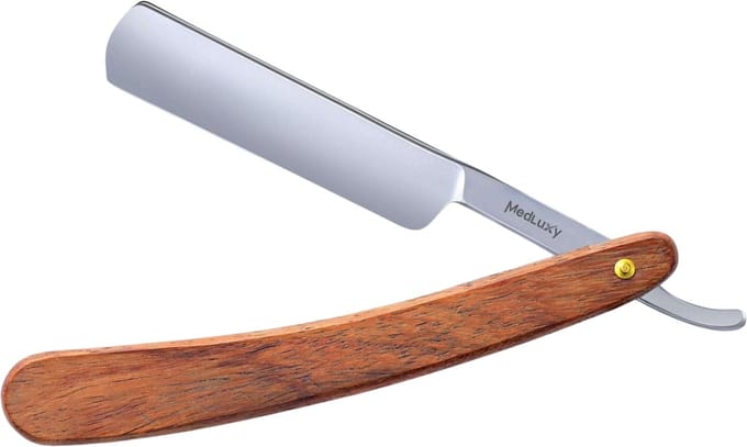 MEDLUXY® - Openscheermes - INOX Snijblad - Houten Handvat [Shavette Barbiersmes, Kapper Scheermes, open scheermes]
