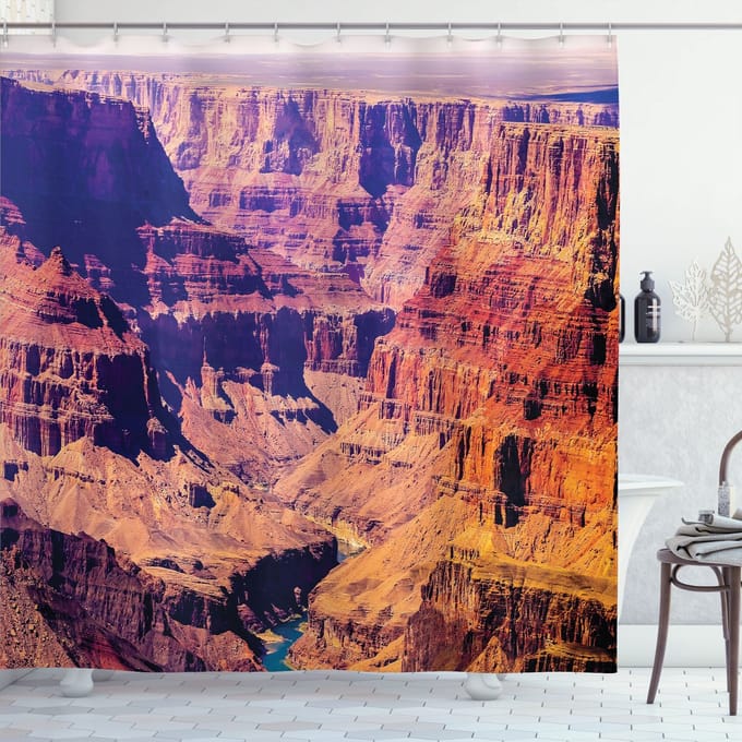 ABAKUHAUS douchegordijn – Grand Canyon-uitzicht – 175x180 cm – polyester, bruin