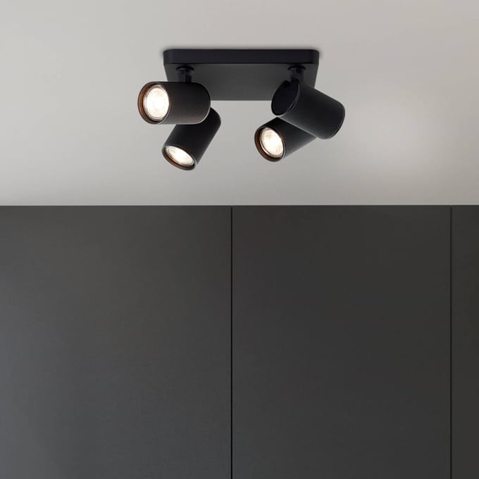 Brilliant Plafondspot Marty, lengte 22 cm, zandzwart, 4-lamps.