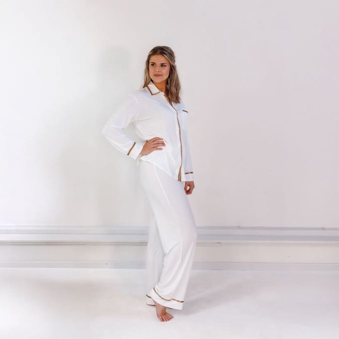 Coco & Cici - TENCEL Pyjama Set Lang Dames Off White - L