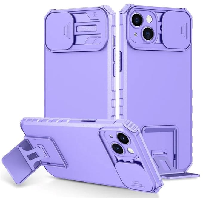 Cityhoesje - iPhone 15 Plus-14 Plus- Slide Camera Lid – BackCover - Anti-drop Kickstand - Paars