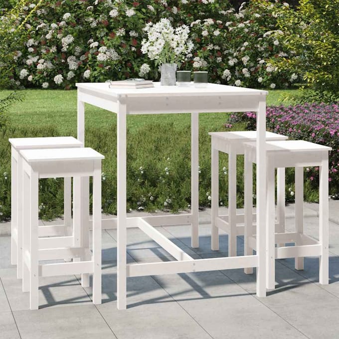vidaXL - 5-delige - Tuinbarset - massief - grenenhout - wit
