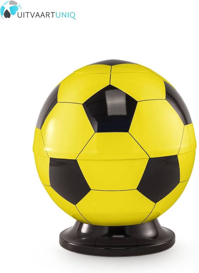 Kinder urn voetbal geel en zwart - messing