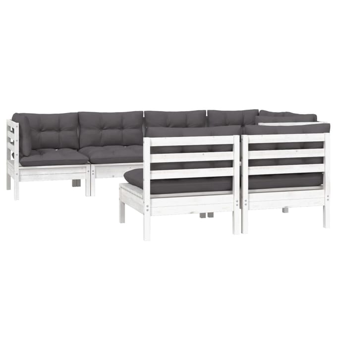 vidaXL - 7-delige - Loungeset - met - kussens - massief - grenenhout - wit