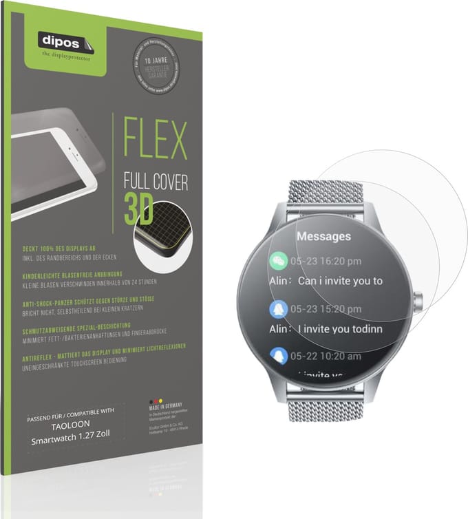 dipos FLEX – 2x Matte Screenprotector geschikt voor TAOLOON Smartwatch 1.27 Zoll | Volledige Schermbescherming | Case-Friendly