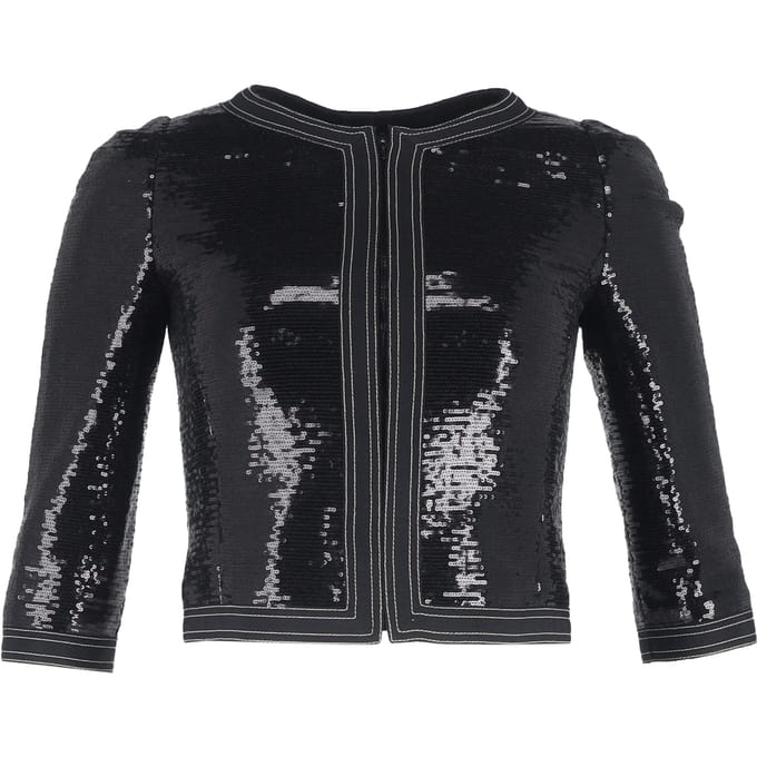 Chanel Gevoerd Sequined Cropped Blazer in Zwarte Polyester